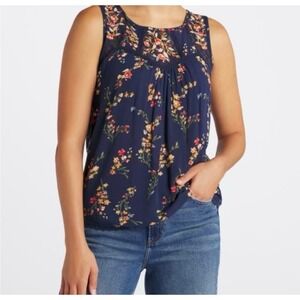 Mason & Belle Floral Embroidered rayon Tank Top‎ Navy Blue Bohemian women S